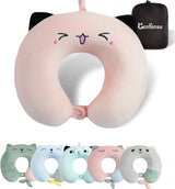 Nekkussen, nekkussen voor kinderen voor vliegtuig, auto, treinreizen, reiskussen van memory foam voor volwassenen, schattig dierenpatroon U-vormig kussen, afneembare hoes (roze2) Naty Shop cervicale orthopedische kussens roze2