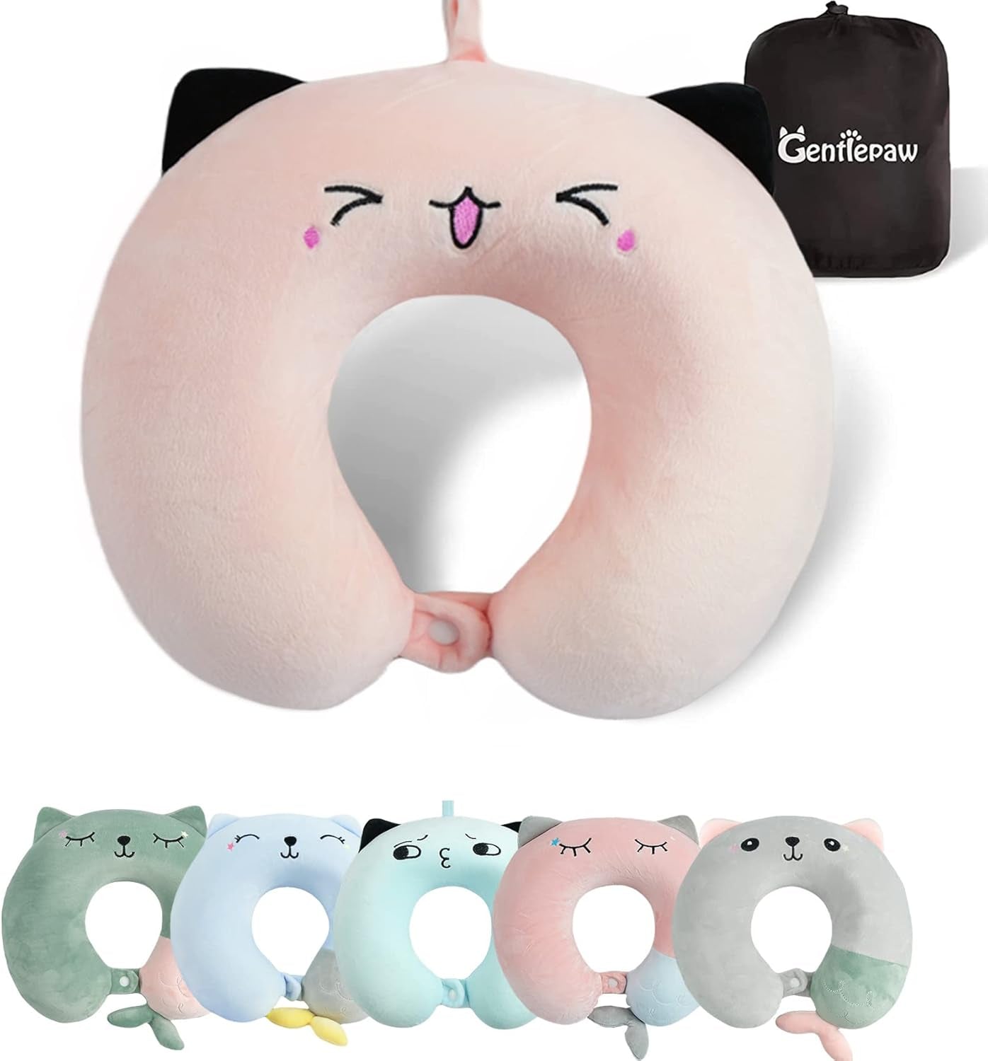 Nekkussen, nekkussen voor kinderen voor vliegtuig, auto, treinreizen, reiskussen van memory foam voor volwassenen, schattig dierenpatroon U-vormig kussen, afneembare hoes (roze2) Naty Shop cervicale orthopedische kussens roze2