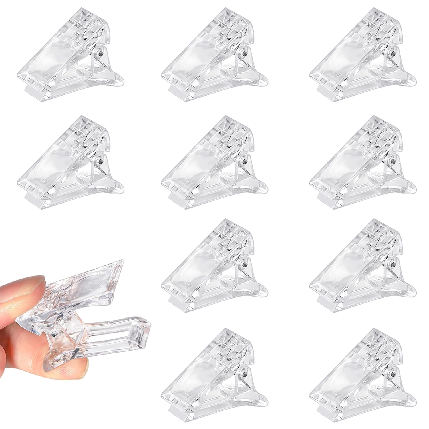Nagelclips, manicureclips, doorzichtige nagelclips, doorzichtige polygelclips, snelbouw nagelverlengingen, gelassistent, 10 stuks