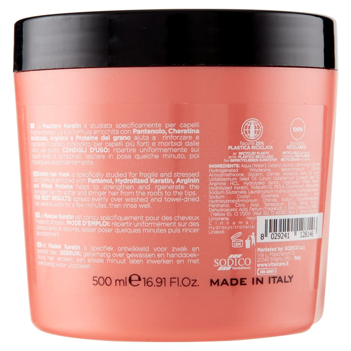 | Keratine - Versterkend haarmasker voor broos en beschadigd haar met keratine en arginine voor sterker en zachter haar 4 x 500 ml Naty Shop Haarmasker
