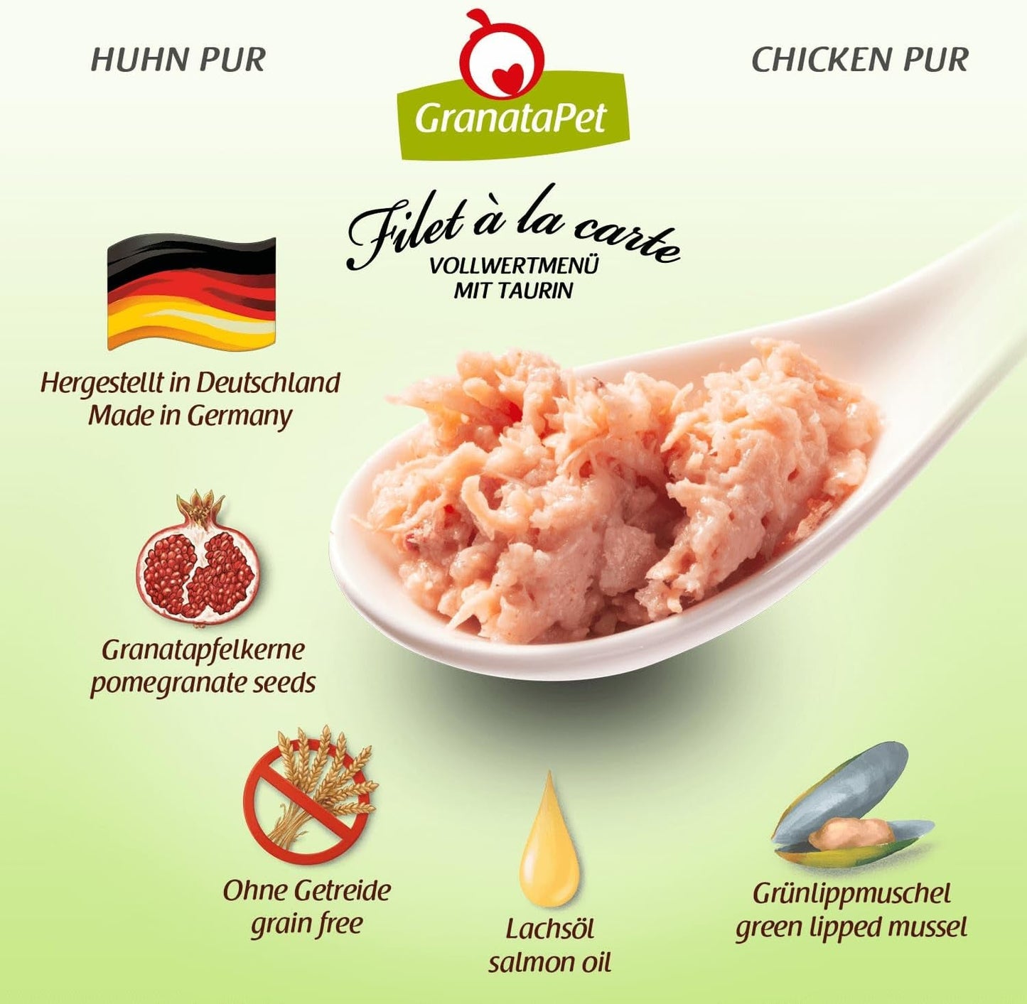 GranataPet Filet à la carte Kip PURE, nat kattenvoer, graanvrije filetstukken, kattenvoer zonder toegevoegde suikers, hoog vleesgehalte, 6 x 85 g