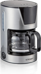 Cloer Filter-espressomachine voor 6 kopjes, zachte warmhoudfunctie, glazen karaf, maatlepel, waterniveau-indicator, antidruppelsysteem, automatische uitschakeling, filtermaat 1x2, 550W, roestvrij staal