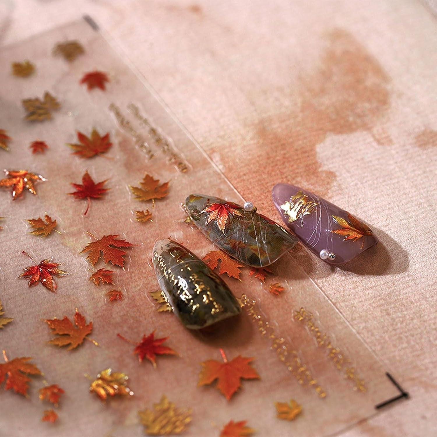 JMEOWIO 3D Nagelsticker Herbst Nail Art Sticker Selbstklebend Nagelaufkleber 5D Stereoskopisch Ahornblatt Erntedankfest Decoratie Nageldesign Zubehör 1 Blatt