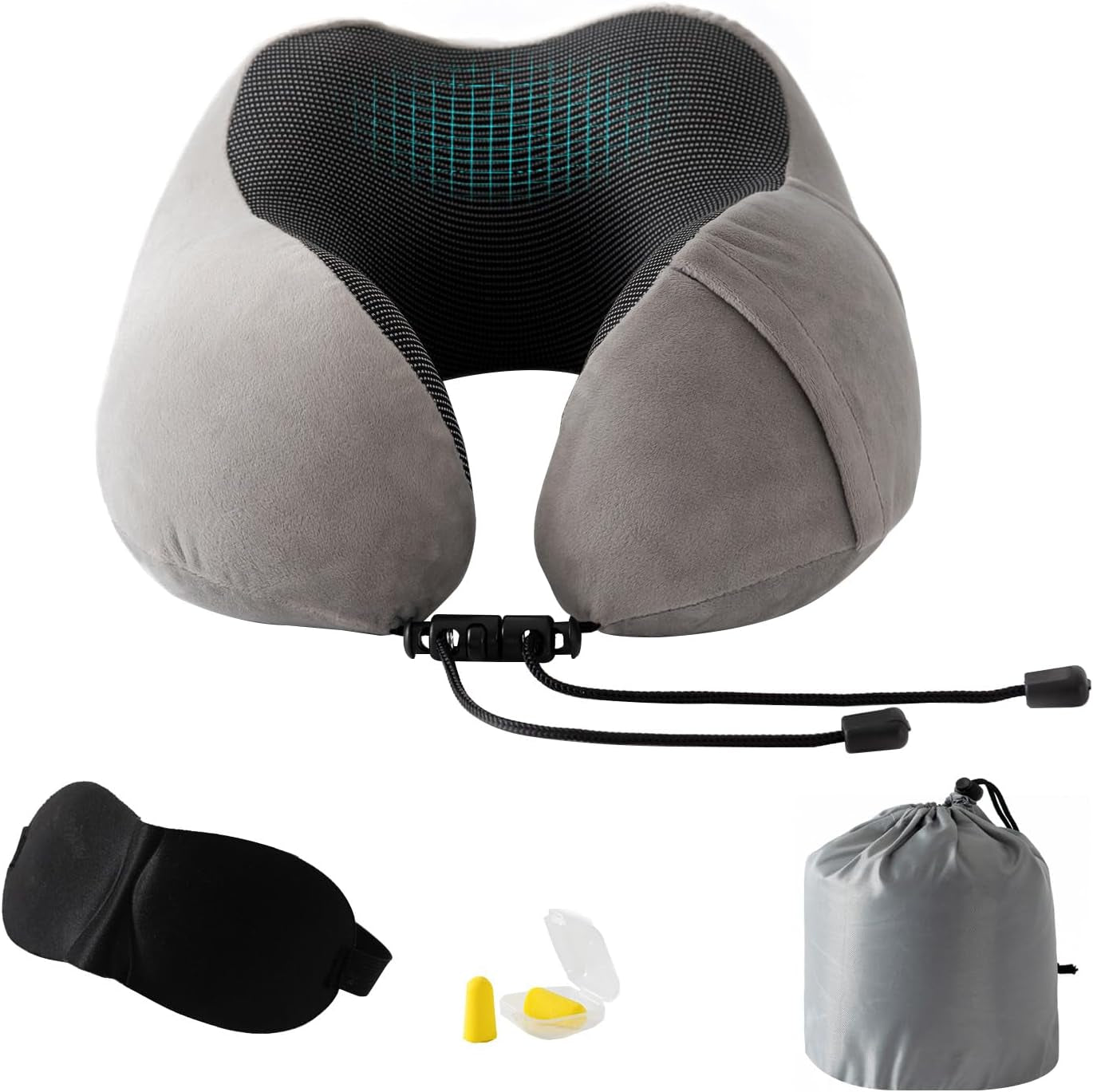 Good Nite Nekkussen Vliegtuig nekkussen Reiskussen Nekkussen voor volwassenen Auto thuiskussen Hoofdkussen Ergonomisch traagschuim Wasbaar met smalle rug Verstelbaar Grijze reiskussens Naty Shop Standaard titel