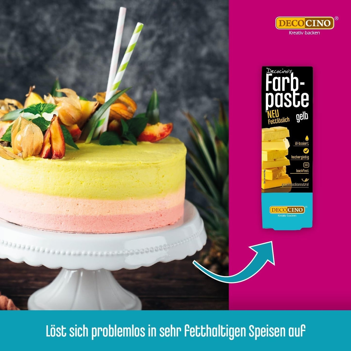DECOCINO Gele vetoplosbare kleurpasta - 15 g - Voedselkleuring op oliebasis, ideaal voor het kleuren van chocolade, botercrème, fondant of koekjesdeeg