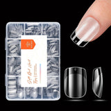 Modelones nageltips 216 stuks - volledige dekking nageltips set, zachte gel tips set, pre-polijsten PMMA hars nageltips, doe-het-zelf lijm op nail art kunstnagels, korte amandelen XS