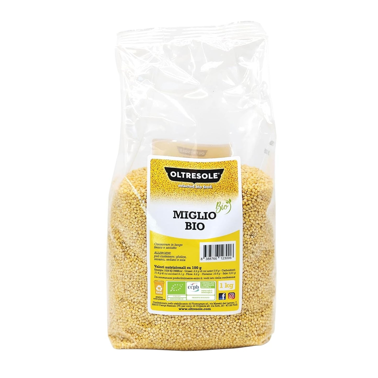 Biologische gierst 1 kg, biologische granen rijk aan vezels en mineralen, gele gierstkorrels voor consumptie, ideaal pakket voor het gezin