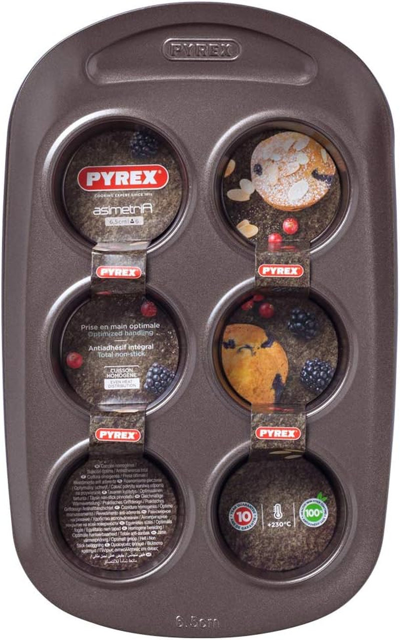 Pyrex BANDEJA 6 MAGDALENAS ASYMETRIA PX Muffinförmchen, Metall, Bunt, 6 Magdalena Vormen en bakplaten Naty Shop