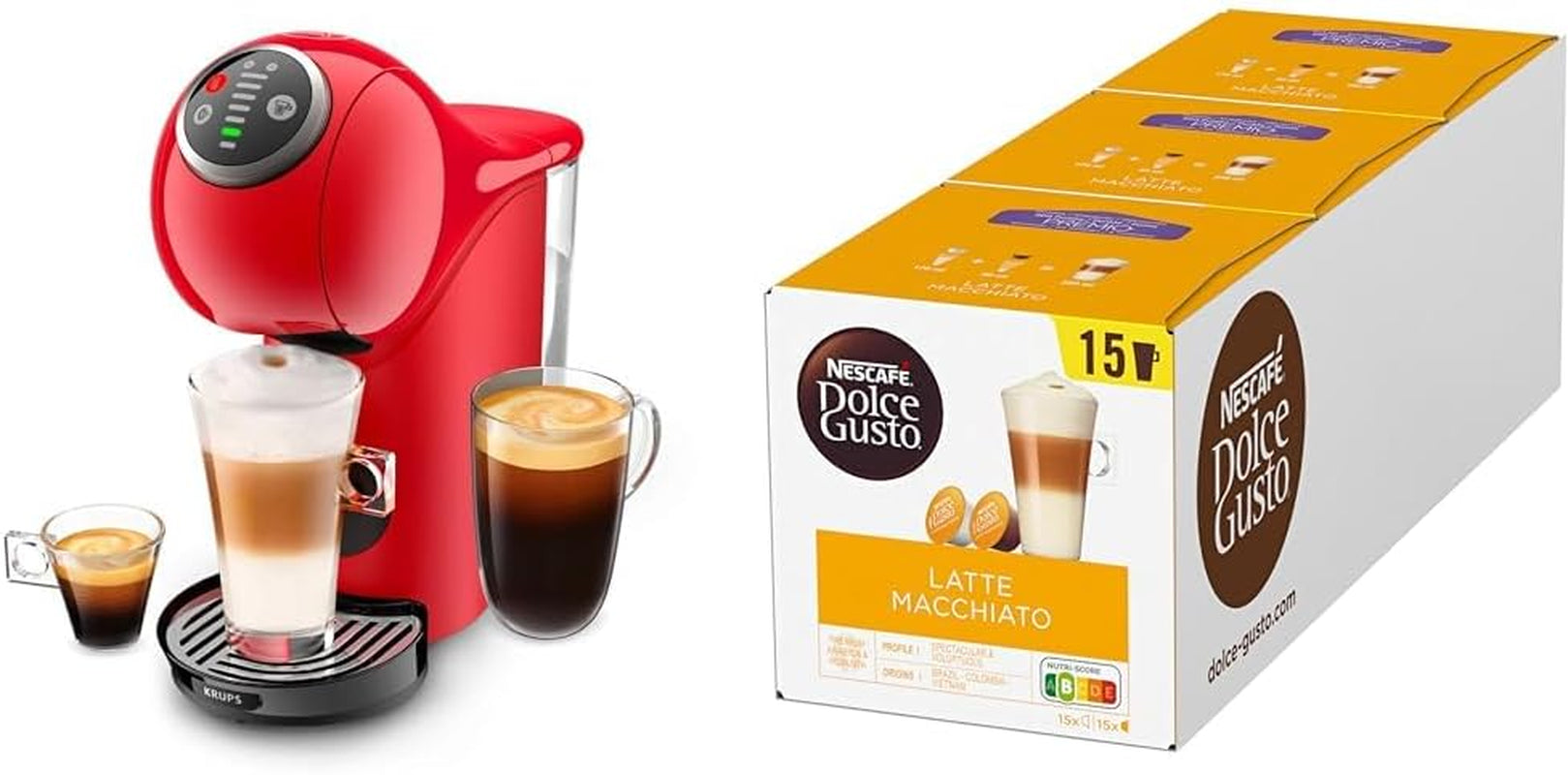 NESCAFÉ DOLCE GUSTO Krups KP3405 Genio S Plus Capsulemachine | Espresso Boost, 15 bar pompdruk | Watertank van 0,8 liter | 1500 Watt | Kleur Rood met Latte Macchiato