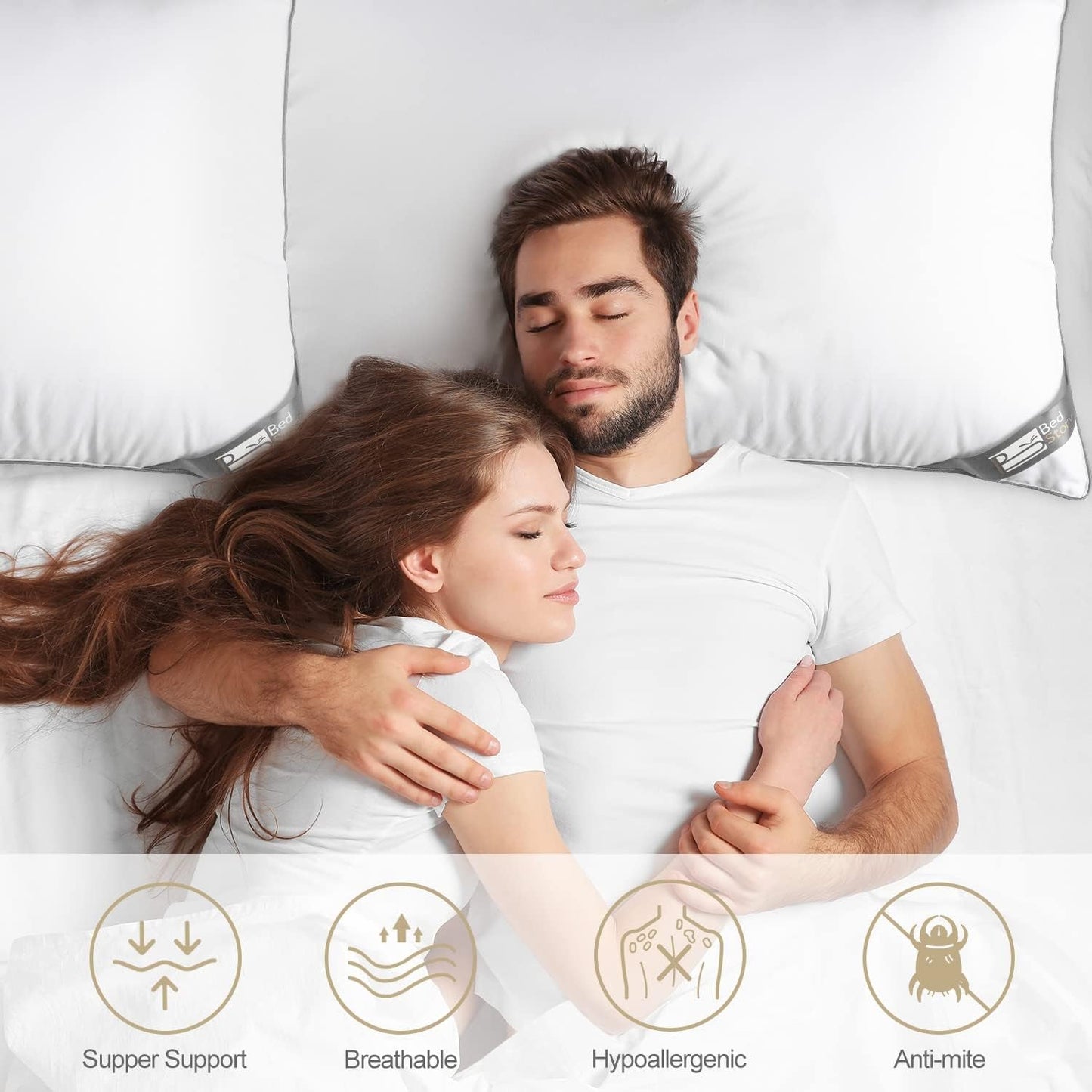 Bedstory-kussen, 2-pack, hotelkwaliteit, alternatief, ondersteunend, hypoallergeen slaapkussen voor buik-, rug- en zijslapers Naty Shop standaardkussens