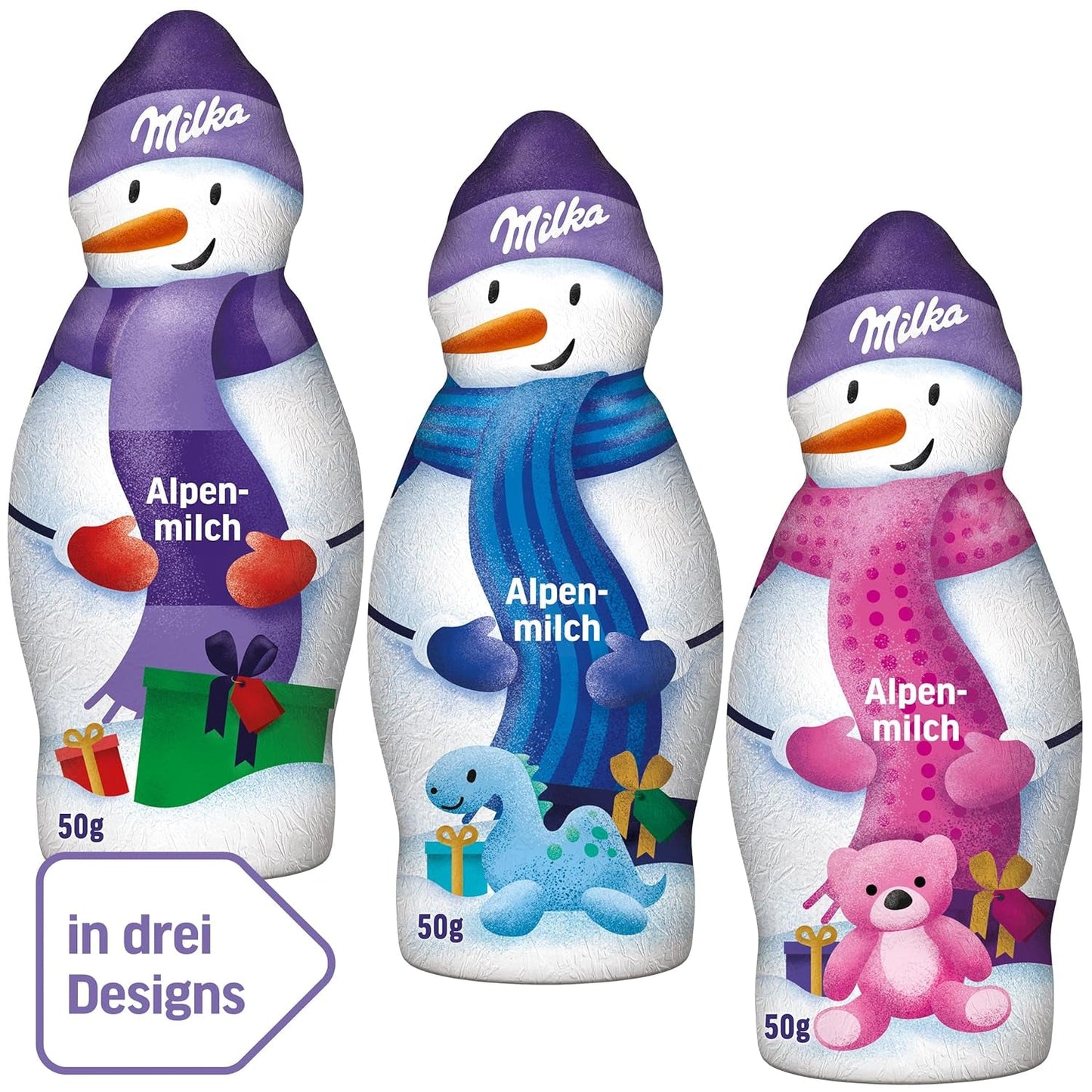 Milka Sneeuwman Alpenmelk - Groot pakket chocoladesneeuwmannenfiguren in 3 modellen - 24 x 50 g