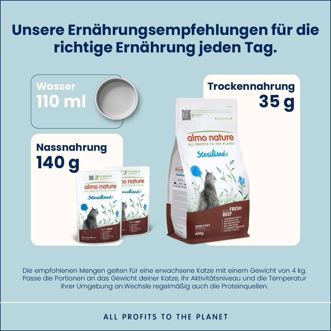 Almo Nature Functional - Sterilized - Natvoer voor volwassen en volwassen katten, gesteriliseerd of minder actief - met rundvlees - vetarm, hydraterend - 70 g (pak van 30)