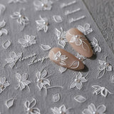 JMEOWIO 3D Nagelsticker Witte Blumen Nail Art Sticker Selbstklebend Nagelaufkleber 5D Stereoskopische Decoratie Nageldesign Zubehör 1 Blatt