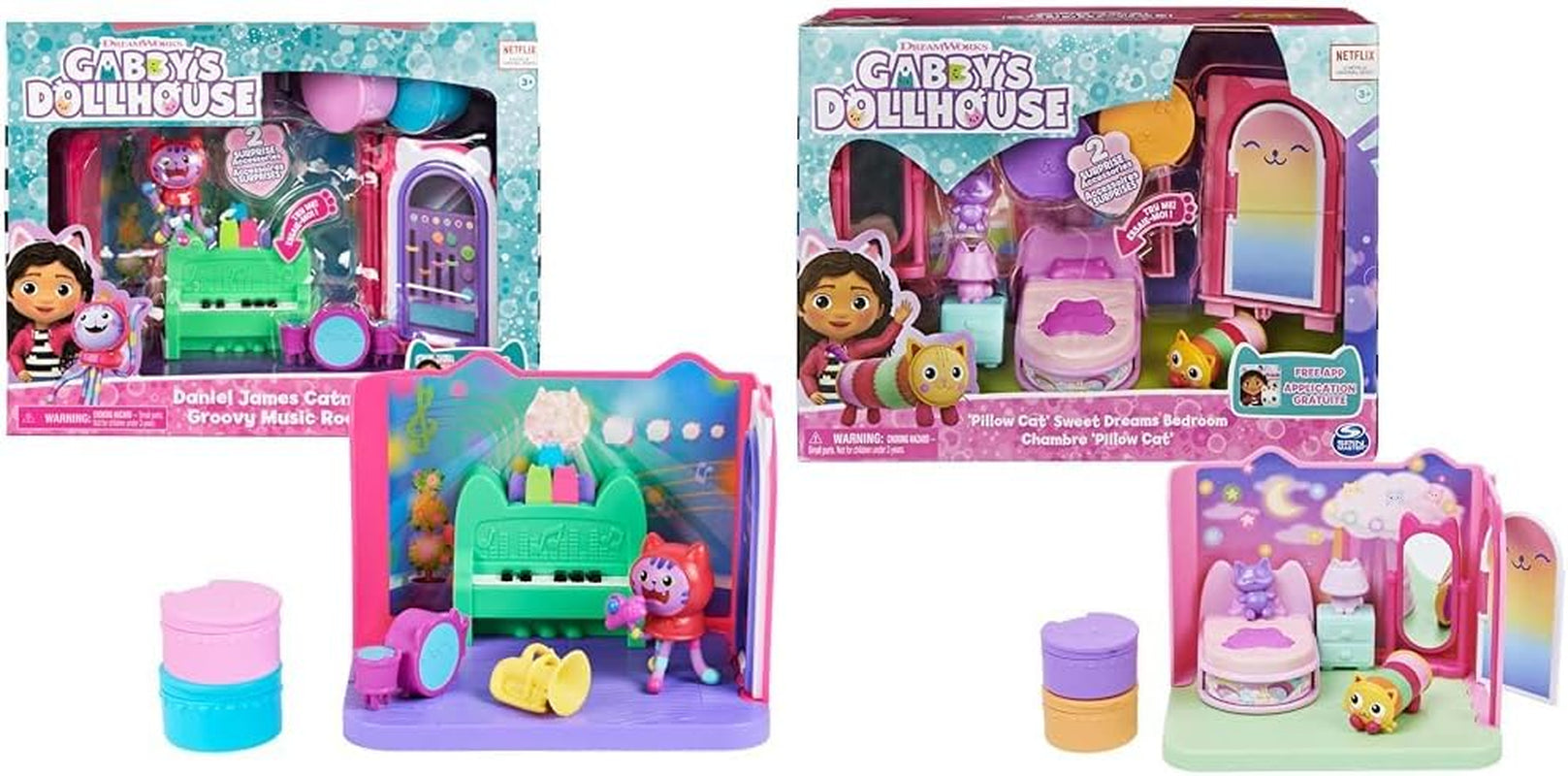 Gabby Dollhouse Deluxe Kamer Groovy Muziekkamer en Deluxe Kamer Sweet Dreams Fluffy Cat Slaapkamer