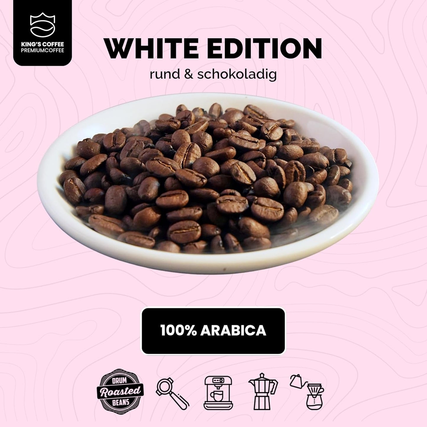KING'S COFFEE - WHITE EDITION - lichte blend 100% Arabica uit Ethiopië, Mexico, Peru en Tanzania - kleine batching in Italië - hele espressobonen voor portafiltermachines - 1 kg