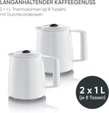 Severin espressomachine met filter en 2 thermische karaffen, espressomachine met deksel, druppelvrij gieten, langdurig temperatuurbehoud, automatische uitschakeling, 1000 W, ca. 1 liter, wit, KA 9309