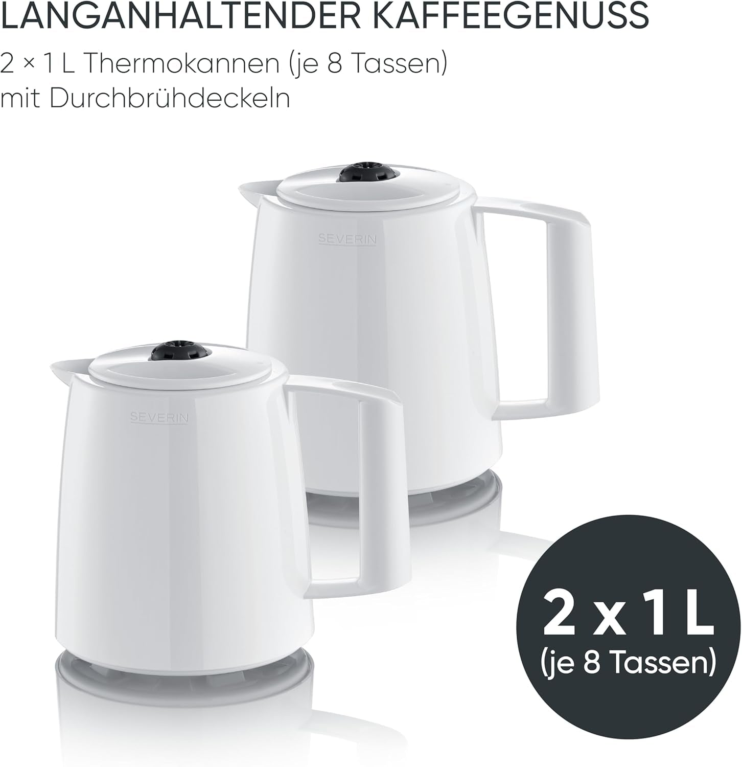 Severin espressomachine met filter en 2 thermische karaffen, espressomachine met deksel, druppelvrij gieten, langdurig temperatuurbehoud, automatische uitschakeling, 1000 W, ca. 1 liter, wit, KA 9309