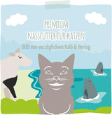 MjAMjAM - Premium natvoer voor katten - Knijpzak - DUO met geraffineerd kalfsvlees en haring, verpakking van 12 (12 x 125 g), graanvrij