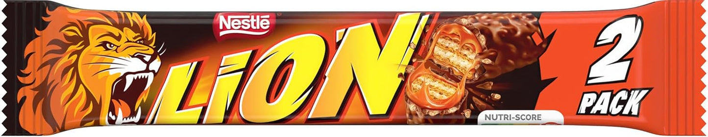 Nestlé LION chocoladereep met karamel, knapperige snack, knapperige chocolade en knapperige chips, karamelvulling, een speciale eetervaring, multi-pack, 28-pack (elk 2 x 30 g)