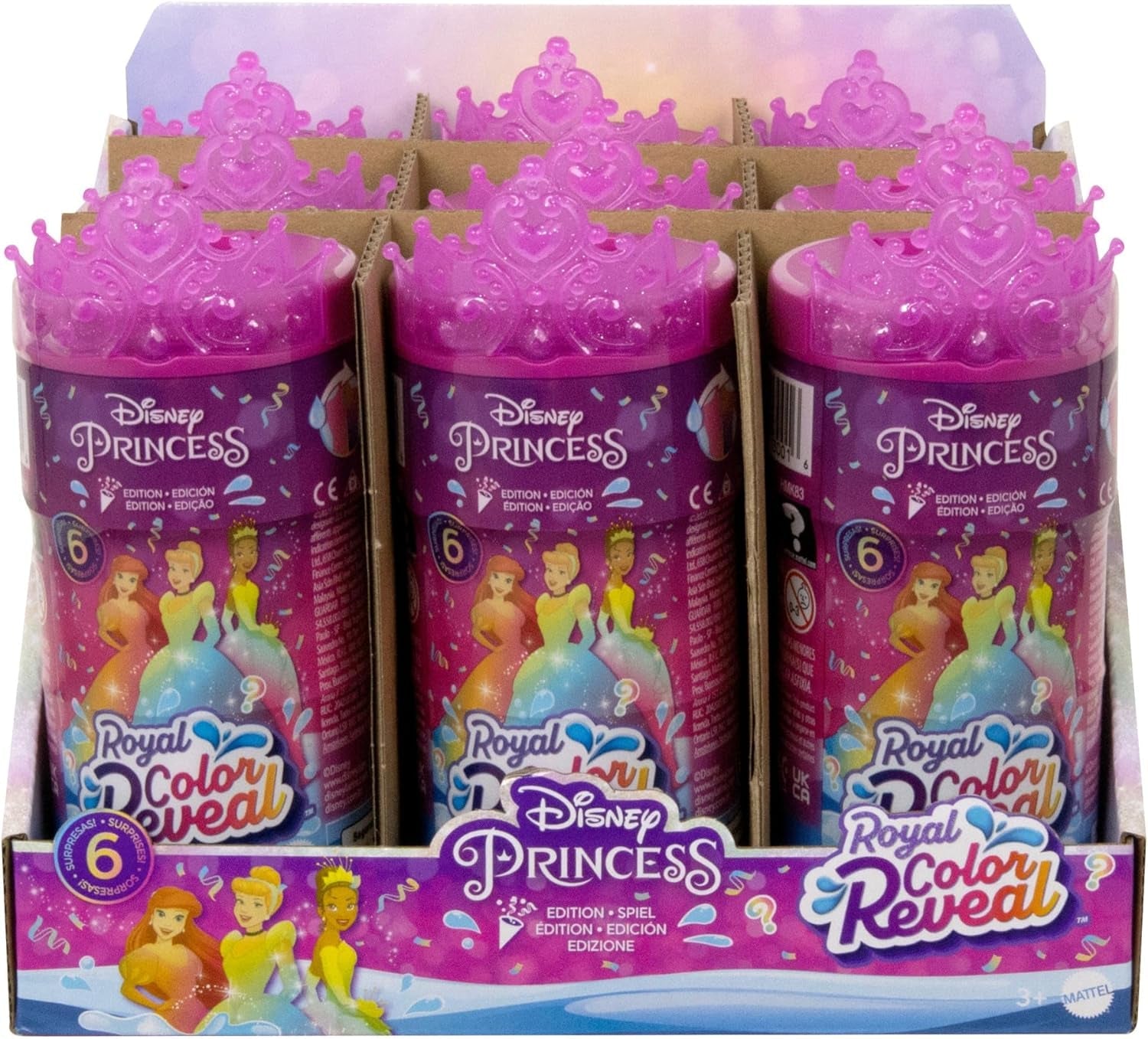 Disney Princess Color Reveal - 6 verrassende watergeactiveerde poppen, accessoires, voor kinderen vanaf 3 jaar, Ariël, Tiana, Mulan, Assepoester, Belle, Aurora, HPX39