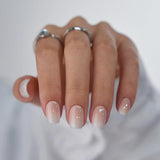 Btartbox Korte vierkante kunstnagels Baby Boomer lijm op witte gradiënt roze kunstnagels Korte kunstnagels met nagellijm 30 stuks vierkante kunstnagels