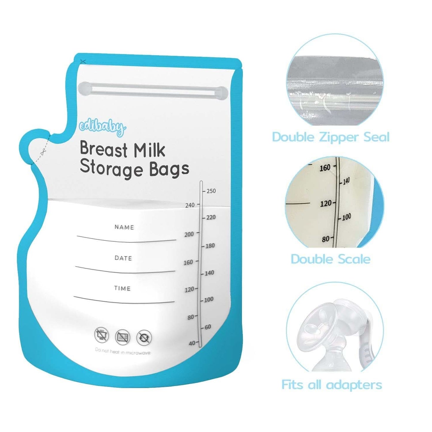 Edibaby, Zakjes voor moedermelk, 100 stuks, Gesteriliseerd, zonder BPA Accessoires Voeding en Borstvoeding Bebe Naty Shop