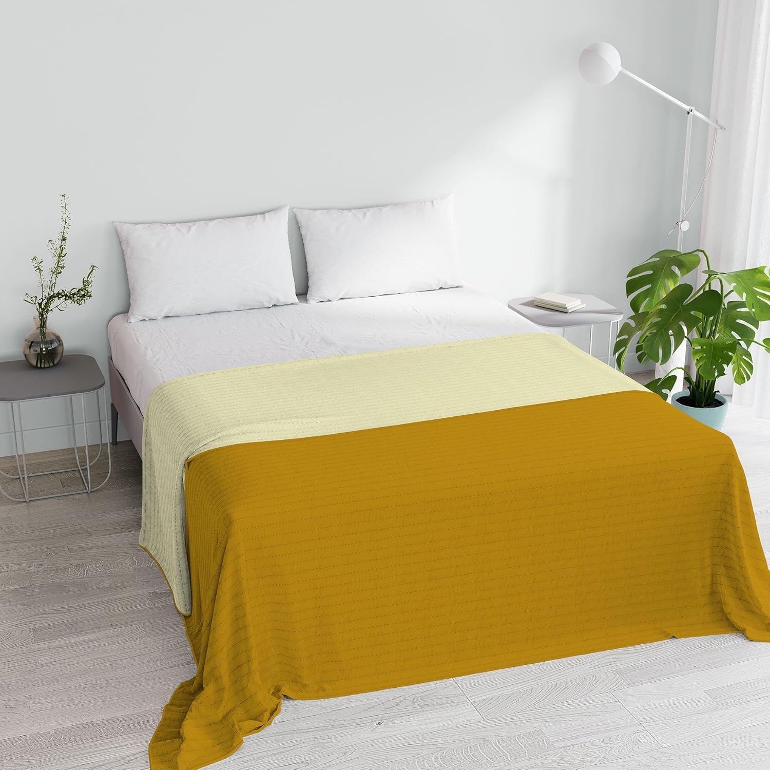 Oranje/roest zomerdekbed van microvezel voor tweepersoonsbed 250 x 250 cm Naty Shop dekbedden en dekbedden mosterd/crème huwelijkszaken 250 x 250 cm