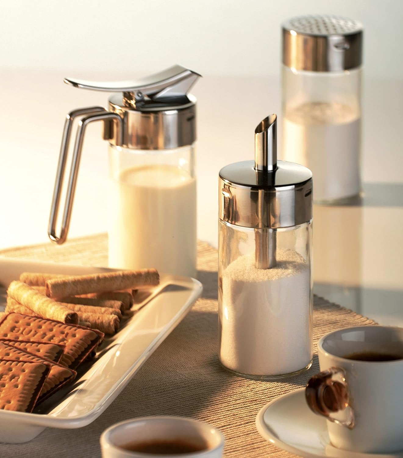 Tescoma glazen shaker, geborsteld roestvrij staal, ideaal voor witte/bruine suiker, 225 ml