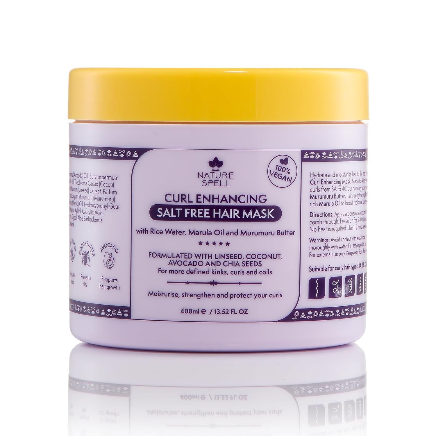 Nature Spell Curly Hair Mask 400ml - Verrijkt met rijstwater en lijnzaad voor alle krultypes Sulfaatvrij Naty Shop Haarmasker Standaard titel