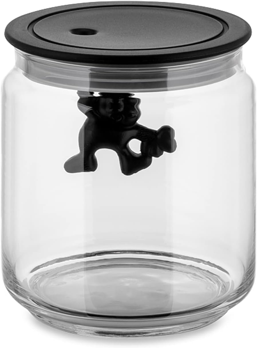 Alessi "Gianni" glazen keukenpot met verzegeld deksel, thermoplastische hars, zwart, 27,5 x 13,5 x 28 cm Voedselbewaardozen Naty Shop glas, zwart 12 cm