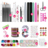 Nail Art Pinsel en decoratieset,Nail Art decoratieset,15 stuks Pinsel,5 Blätter Nagelsticker,5 stuks Dotted Pen,Strasssteine ​​​​Nägel,Ultra Dünn Nagel Pailetten voor Nagelkunst Maniküre
