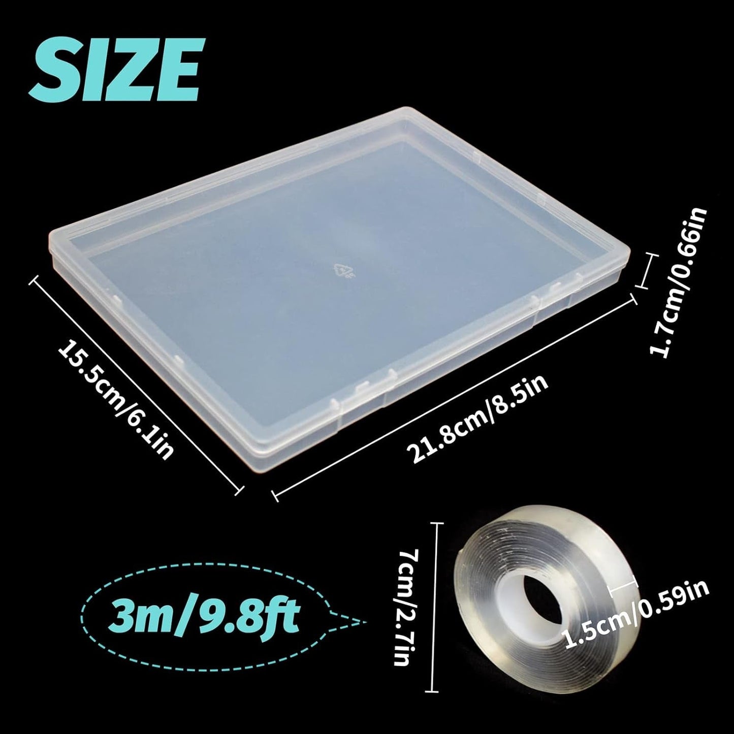 2 stuks 30 cm dubbelzijdig plakband kunstnagel opbergdoos doorzichtige rechthoekige doos plastic verpakkingsdozen nageltips container kunstnagels 21,8x15,5 cm