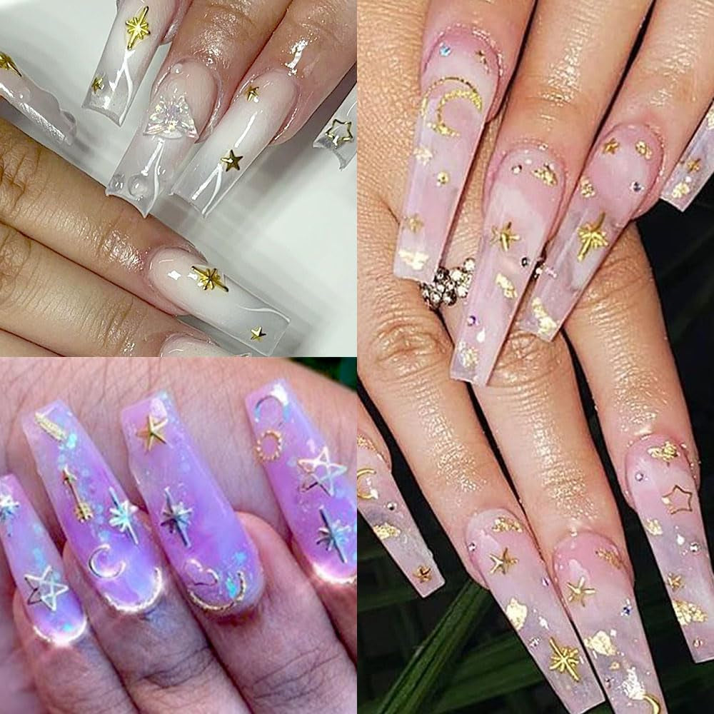 120 stuks Goud-Zilveren Ster Nagelbedels Ster Y2K Nagels Metalen Ster Nagelbedels Gemengde Maten Nagelschroeven Ster Nagelontwerp Nagelkunst 3D Sterbedels Nageldecoratie Nagelbedels Nagelaccessoires