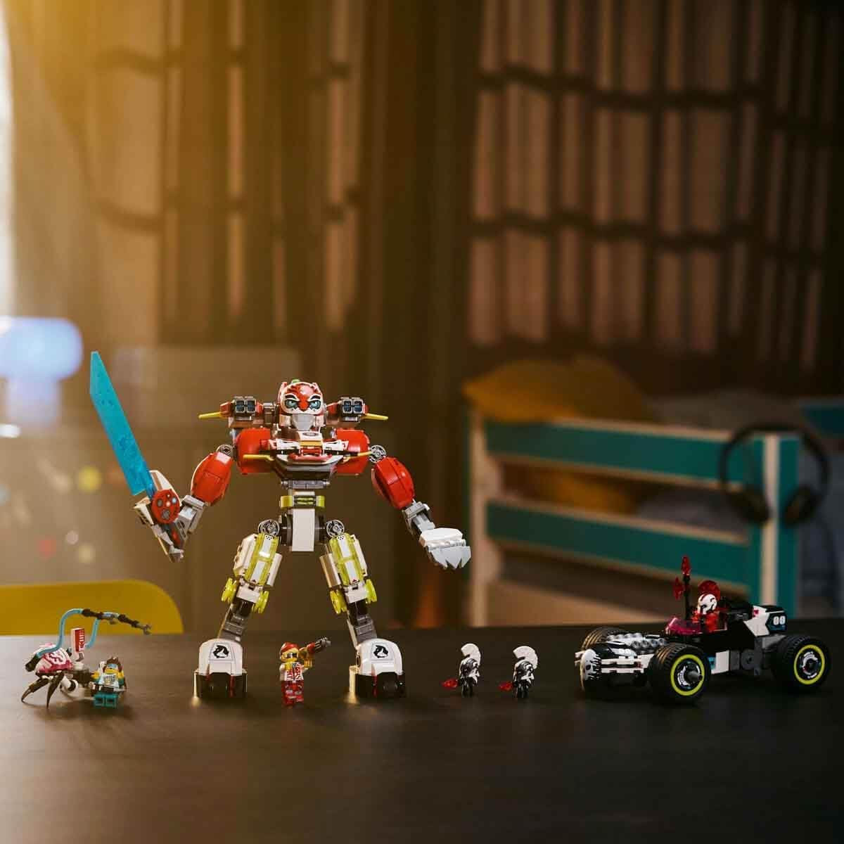 LEGO Dreamzzz Cooper's Tiger Mecha en Zero'S Hot Rod Auto, speelgoedauto voor kinderen, cadeau voor 9-jarige jongens en meisjes, 2-in-1 speelset met mecha en minifiguren 71497 Bouwsets Besuche den LEGO-Store