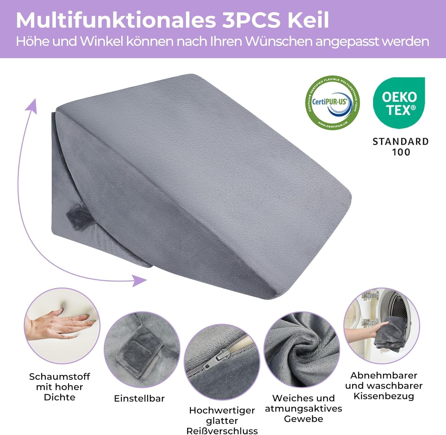 Verstelbaar verenkussen met hoge dichtheid, ergonomisch rugkussen voor bed en bank, anti-reflux leeskussen voor slapen, spelen, tv kijken (zwaar)