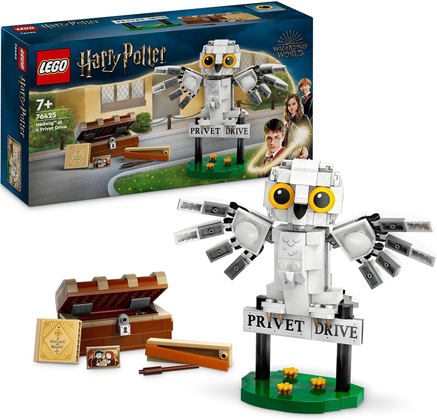LEGO Harry Potter Hedwig in Ligusterlaan 4 Speelgoeduilset voor kinderen, bouwbare dierenfiguur met Zweinsteinkoffer, klein cadeau voor jongens, meisjes en alle fans van 7 jaar oud 76425 Bouwsets Besuche den LEGO-Store Single