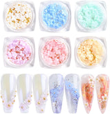 6 Box 3D Flower Nagelkunst Charms, Acryl Flower Nagel Strass Mit Gold en Silverperlen Ornamenten, Nagel Edelsteine, Nagel Zubehör Für Mädchen, Frauen, DIY Nageldesign, Basteldekoration…