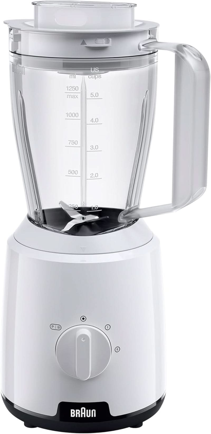 Braun Powerblend 1 JB1050WH - Standmixer Met 1,5 L Glas-Mixaufsatz, Küchenhelfer Zum Zerkleinern, Pürieren & Mixen, Ice-Crush-Funktion, 2 Geschwindigkeiten, 600 Watt, Weiß Bucatarie Naty Shop Weiß Standard-Mixaufsatz