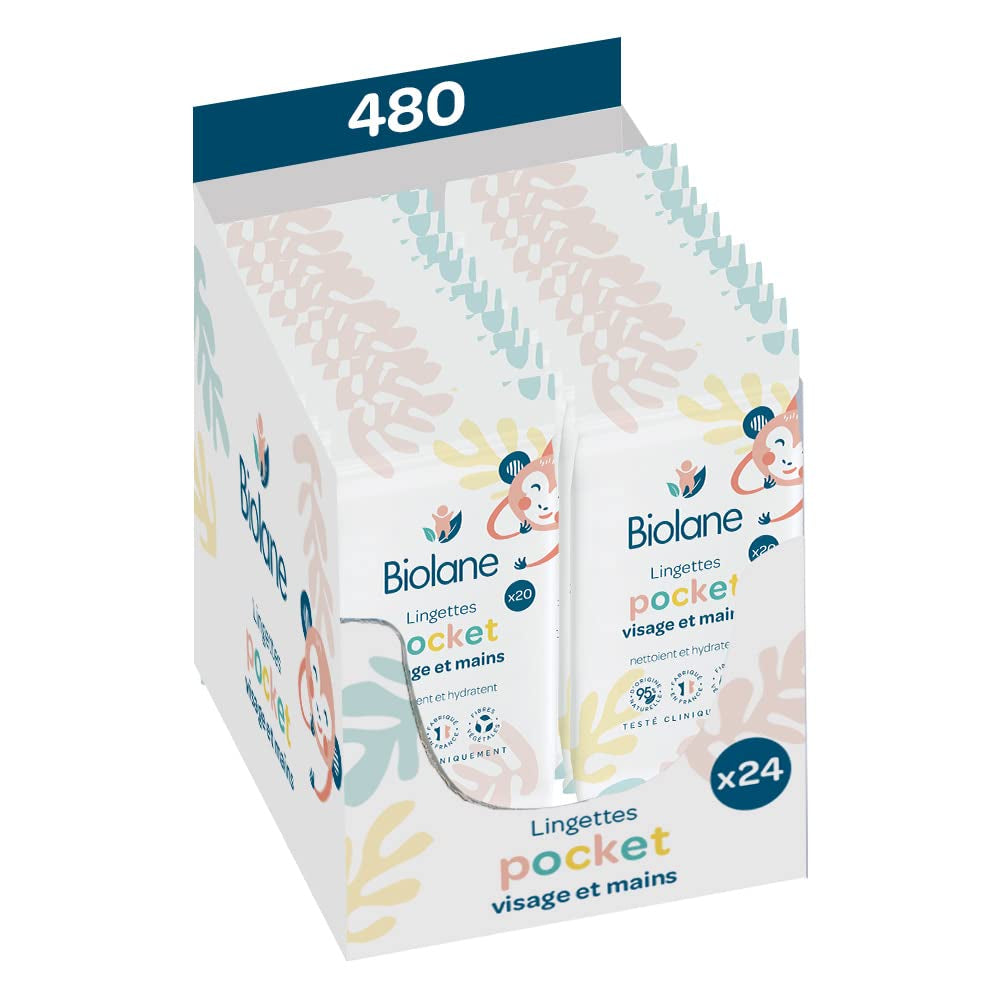 BIOLANE - Natte babydoekjes voor gezicht en handen - 6 stuks - 384 doekjes (6 x 64 cm) - Reinigt en beschermt - Toiletartikelen - Hypoallergeen - Voor de gevoelige huid - 97% natuurlijke ingrediënten - Gemaakt