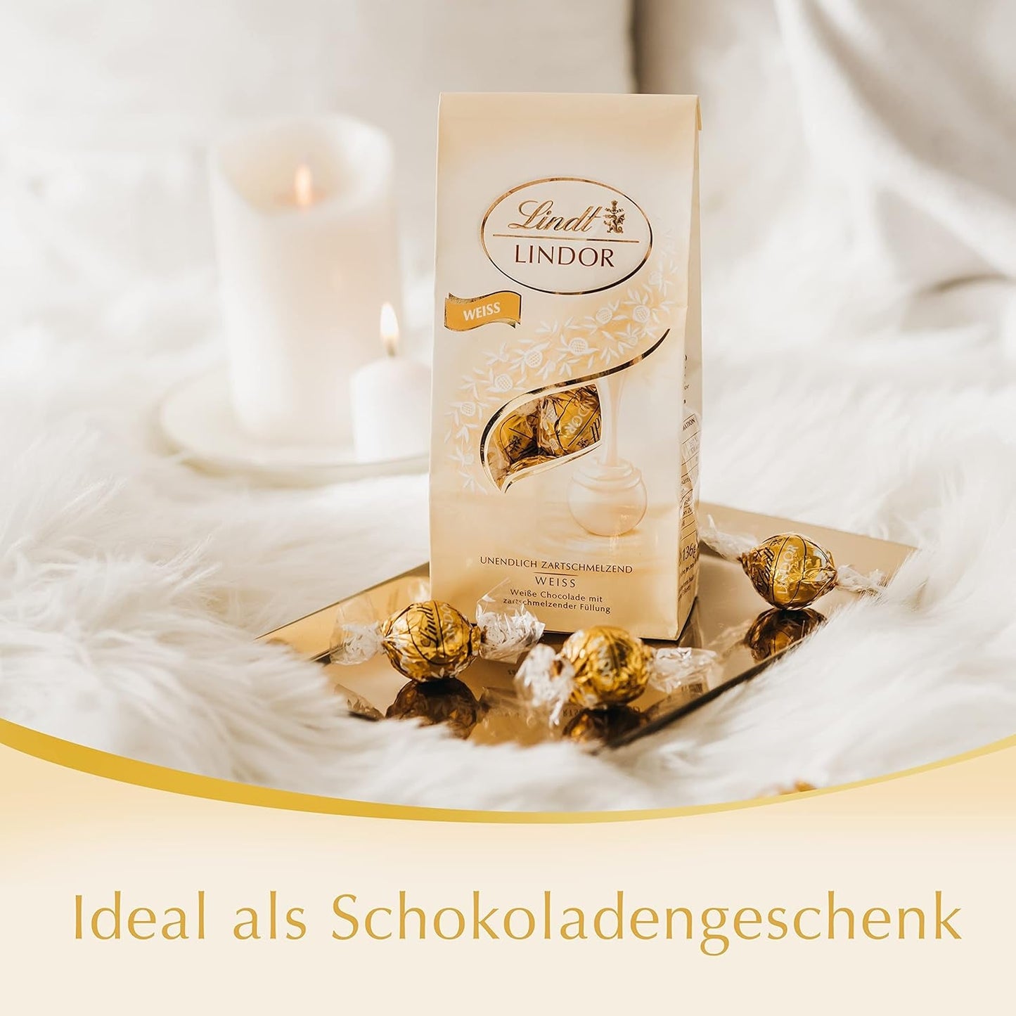 Lindt witte chocoladebolletjes LINDOR | Zak van 137 g | Ongeveer. 10 witte chocoladebolletjes met smelt-in-je-mond-vulling | Geschenk van chocolade | Chocolade cadeau