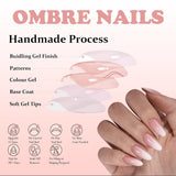 Kunstnagels set - 240 stuks Franse nepnagels lijm op - roze wit gradiënt ontwerp kunstnagels volledige dekking zachte gel natuurlijk en comfortabel om te dragen (roze amandel)