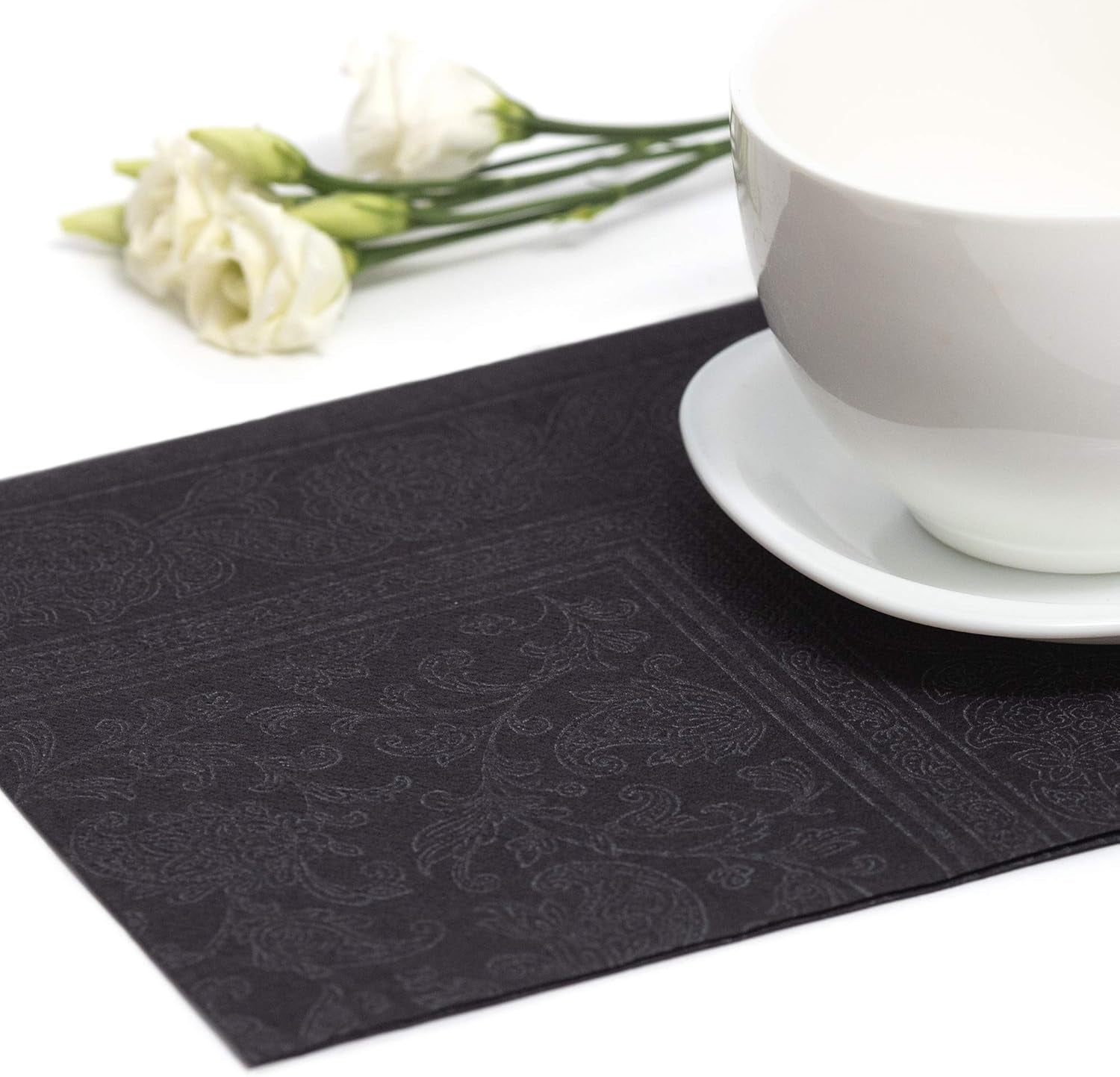 50 servetten ROYAL Collection 1/4-vouw 40 X 40 zwart "Ornamenten"