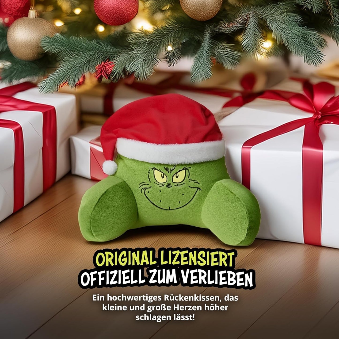 Grinch Kussen - Rugkussen voor bed en bank, rugsteun met armleuningen, leeskussen voor rug, nek en hoofd, groen, 40 x 38 cm