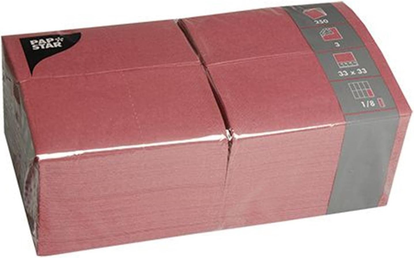 Papstar 84577 250 tissues, 3-laags 1/8-vouw 33 cm x 33 cm, bordeaux