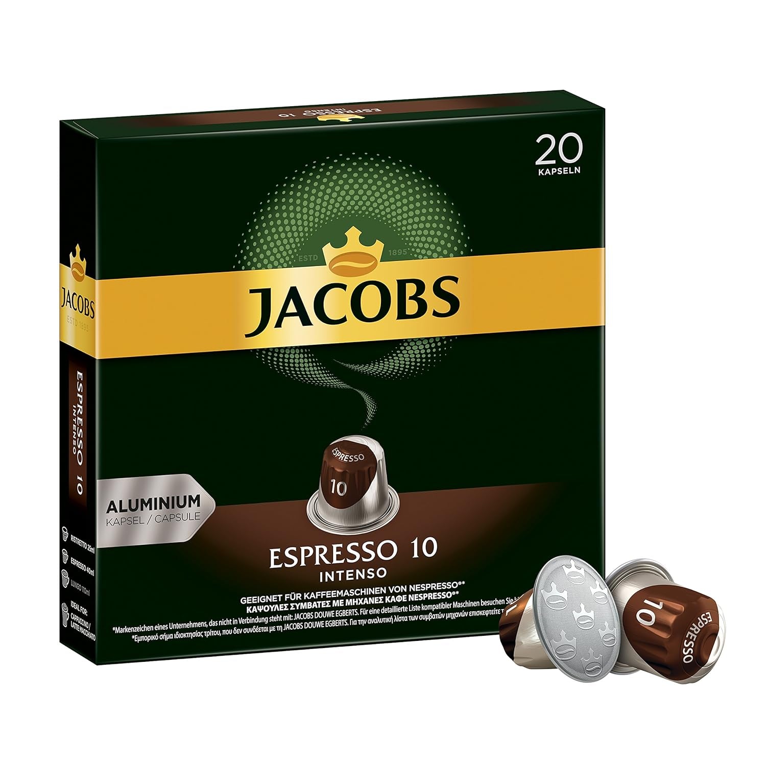 Kaffeekapseln Espresso Intenso, Intensität 10 van 12, 10 x 20 Getränke & Kaffeekapseln Krönung Crema, 200 Nespresso compatibele Kapseln, 10er Pack, 10 x 20 Getränke, 1040 g