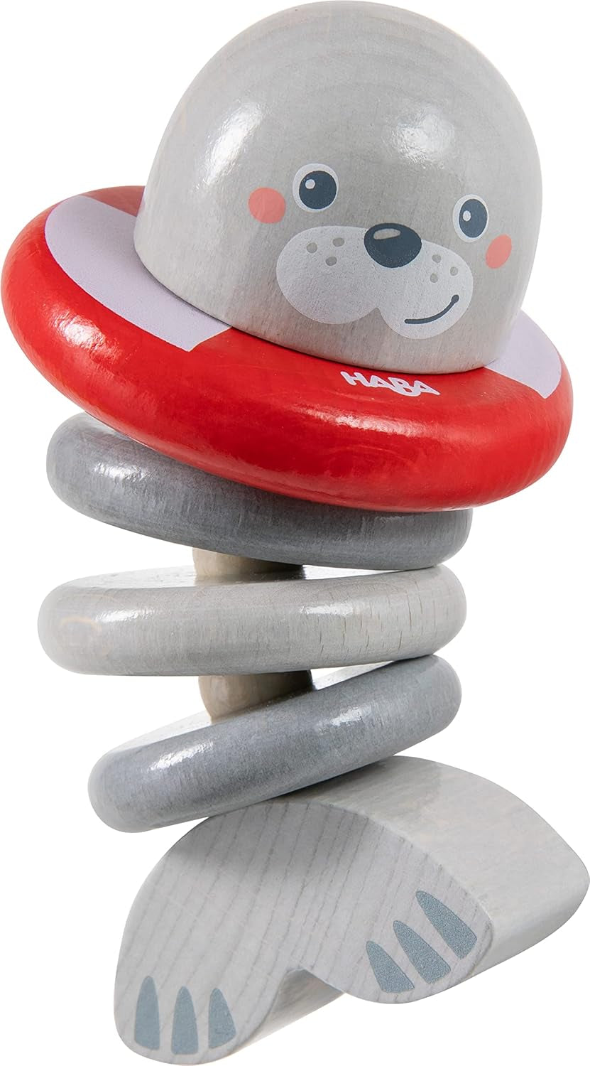 HABA 306691 - Rammelaarfiguurzegel, grijpspeelgoed vanaf 6 maanden, Made in Germany, grijs Bebe Toys Naty Shop Standaard titel
