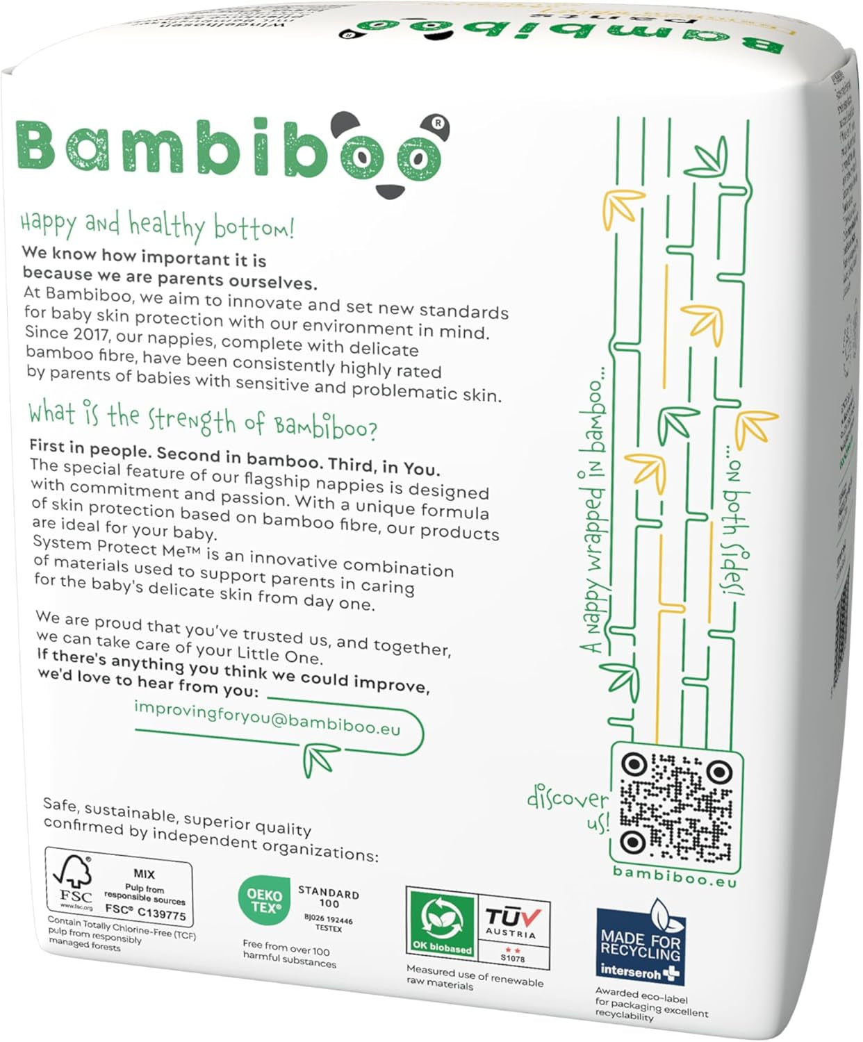Bambiboo Wegwerpluiers, huidvriendelijk, fijne bamboevezel - Babyluierslipjes - Wegwerpluierhoezen - Gevoelige huidbescherming - Zeer absorberend - Maat 4 (Maxi), 16 stuks