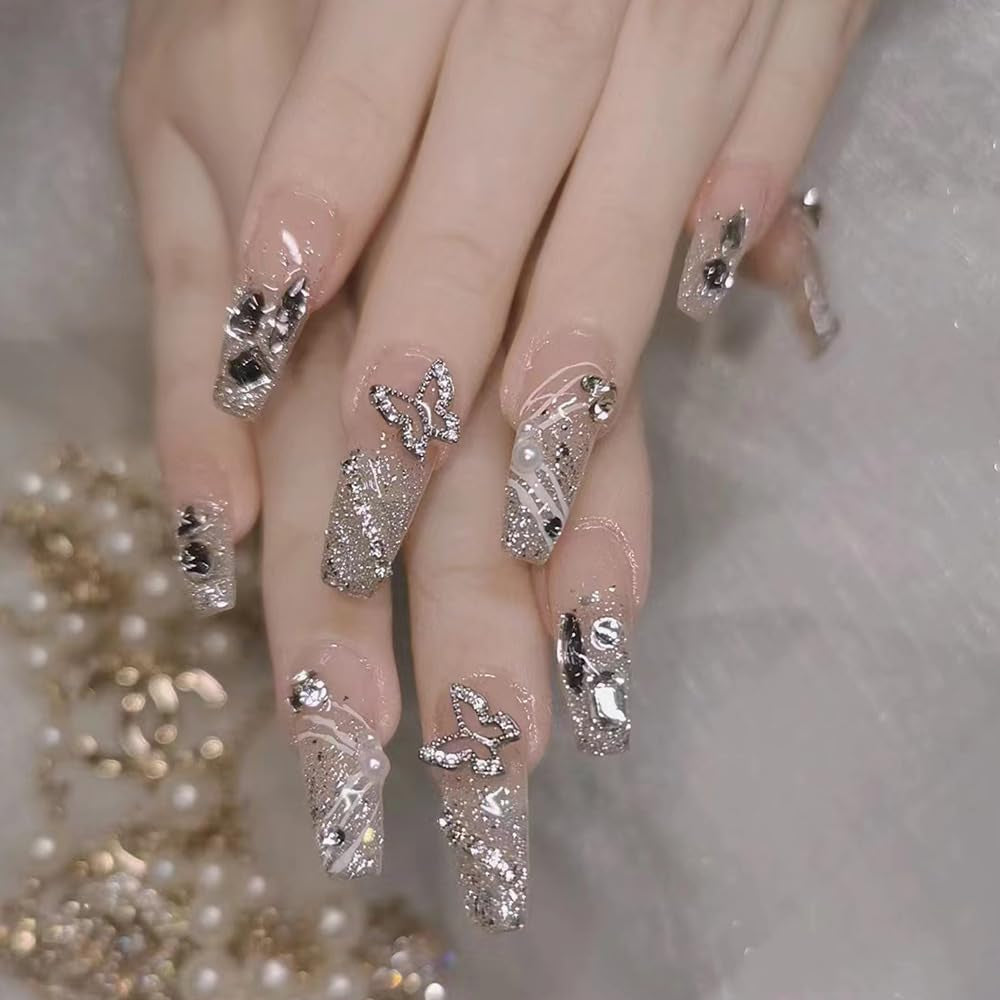 Zelfklevende kunstnagels set - Franse kunstnagels - 24 stuks Kort Vierkant Ontwerp Wit Roze Gradiënt Kunstnagels Ballerina Manicure (Kort Roze Gradiënt)