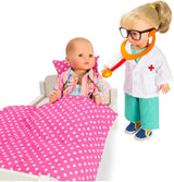 Heless 1653 - Poppenkledingset, 4-delig dokterspak met broek, shirt, doktersjas en stethoscoop, maat 28 - 35 cm