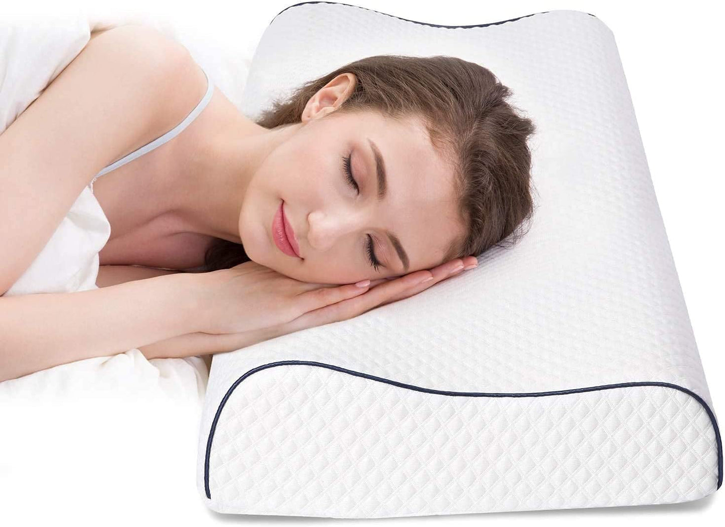 Fityou Memory Foam Kussen Neksteunkussen Ergonomisch Slaapkussen Koelkussen Dubbelzijdig Ontwerp Wasbare Kussensloop (67,5X40X13Cm) Cervicale Orthopedische Kussens Naty Shop Blue Edge 60X35X9/11Cm